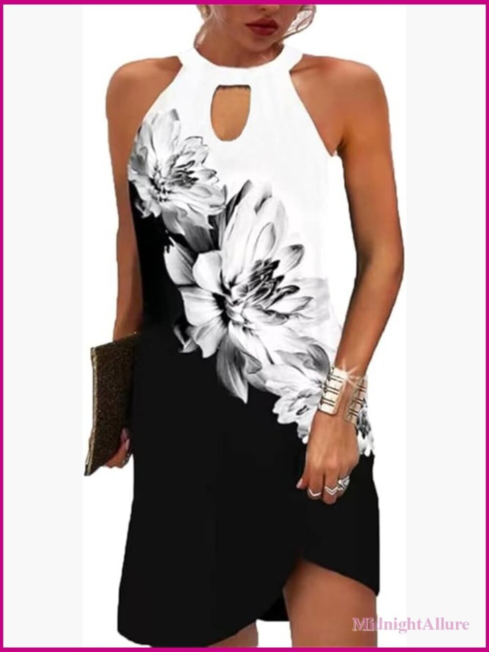 Halter Neck Floral Print A-Line Summer Dress with Cutout Sleeveless Mini